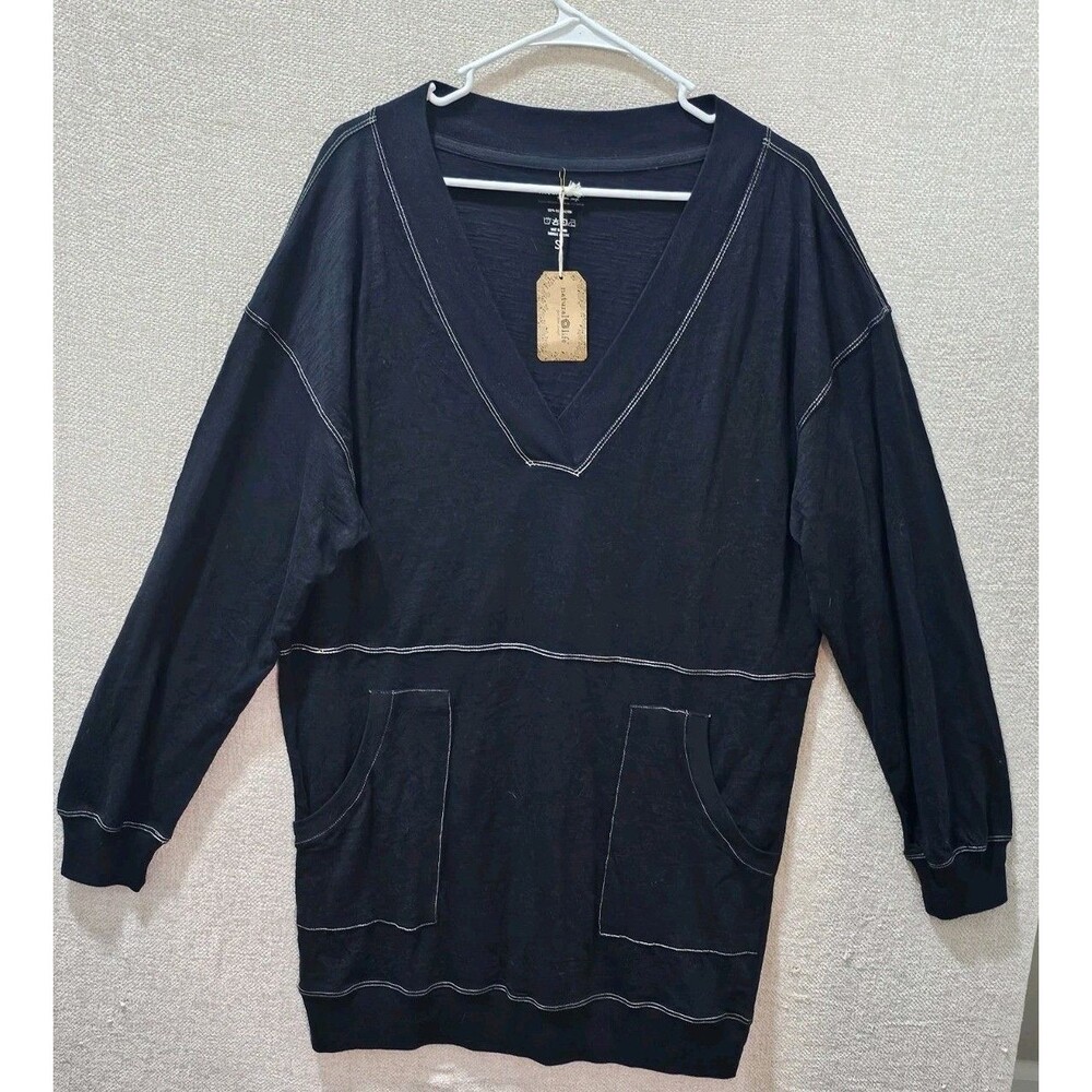 Natural Life Knit Pocket Dress Size S Black Long Sleeve Mini Sweater Dress Tunic - Picture 2 of 9